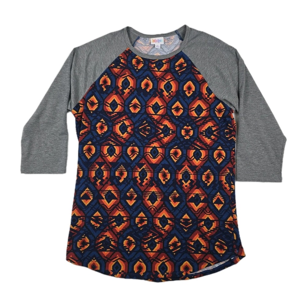 Lularoe Randy Women's Size Large Raglan 3/4 Sleeve Tee Gray Geometric
